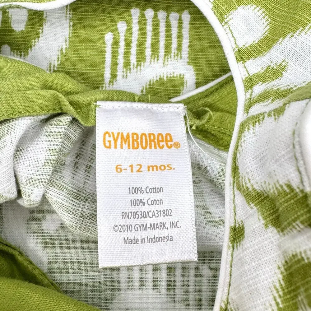 Gymboree 6-12 Month Chartreuse Green & White Ikat Print Cotton Jumper Dress